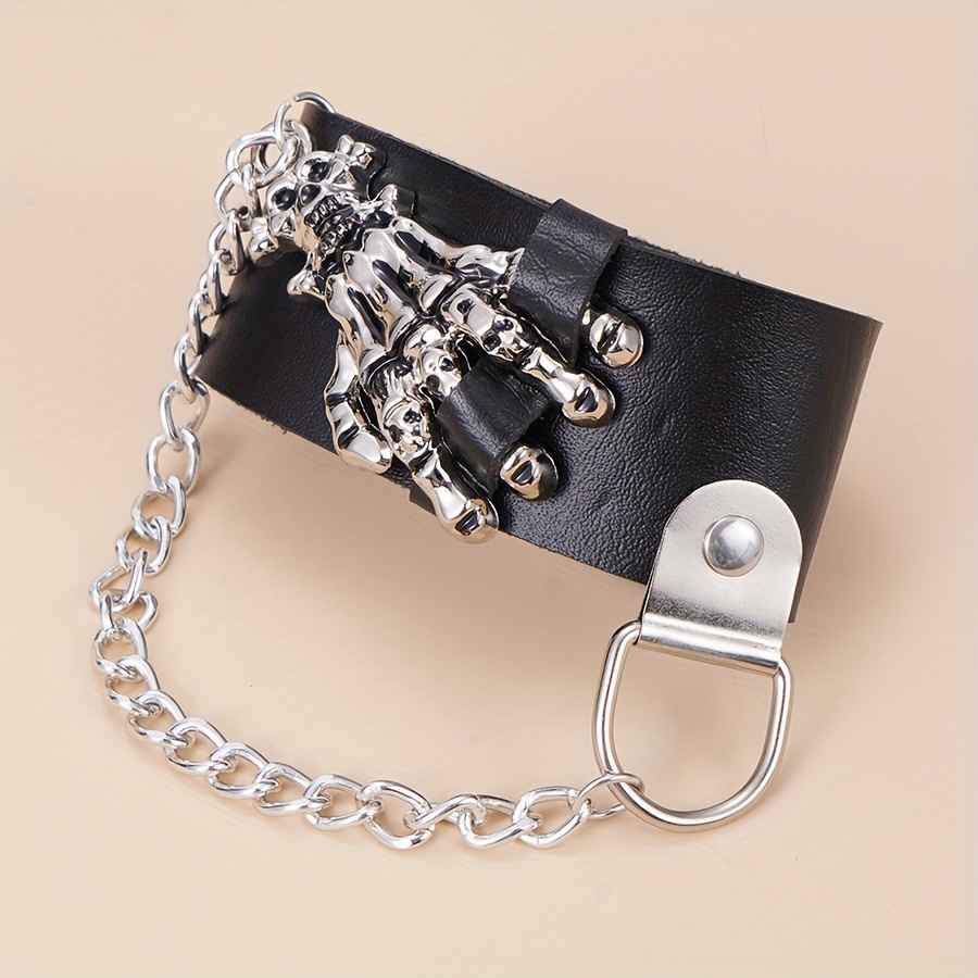 Gothic Skull Hand Wristband with Metal Chain